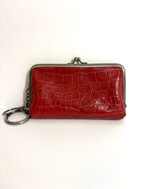 Patricia Nash Lorella Frame Croc-Embossed Leather Kiss-Lock Wallet Red Berry